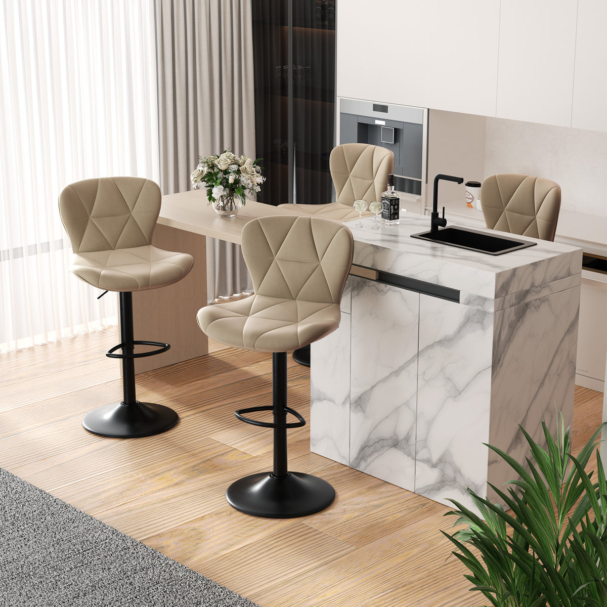 Modern Waterproof and Scratch-Resistant Bar Stool: Diamond-Shaped Leather Backrest & Exquisite Hand-Stitching FU01034-wz