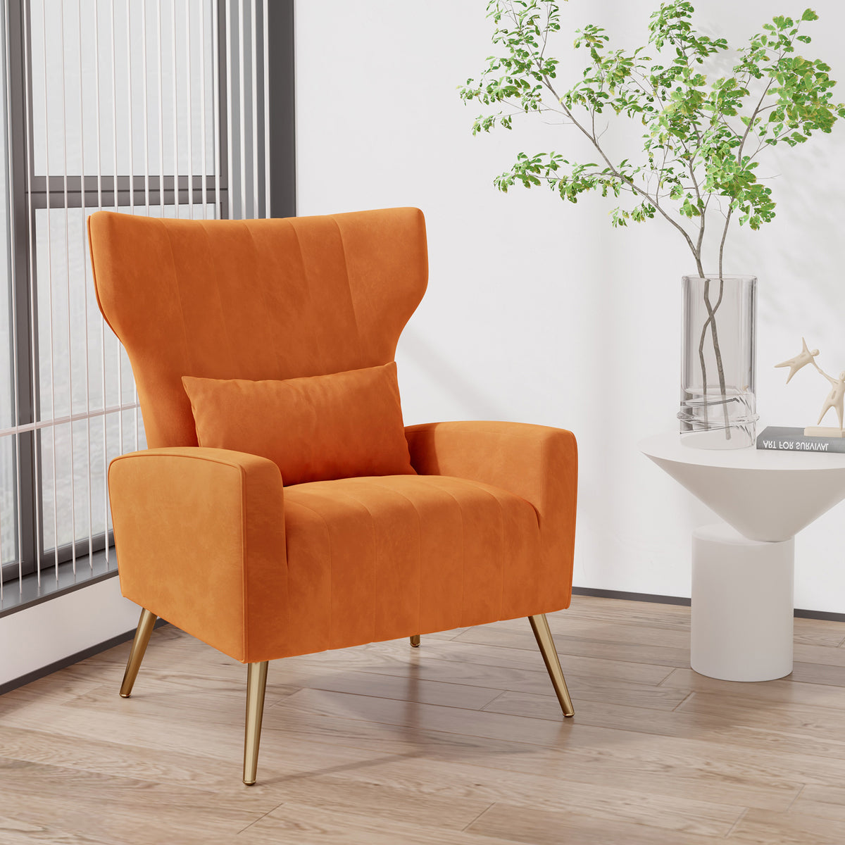 Fashionable High-Back Velvet Upholstered Armchair: High-Density Foam & Adjustable Feet FU01055-wz