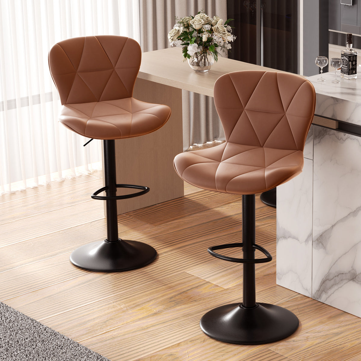 Modern Waterproof and Scratch-Resistant Bar Stool: Diamond-Shaped Leather Backrest & Exquisite Hand-Stitching FU01034-wz