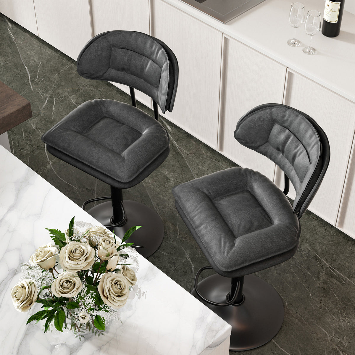 Modern Waterproof Bar Stool: Ergonomic Design & Dual-Layer Ultra-Soft Seat Cushion and Backrest FU01037-wz