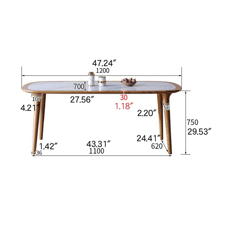 Sleek Matte White Sintered Stone & Ash Wood Dining Table – Modern Elegance for Your Home fmbs-002