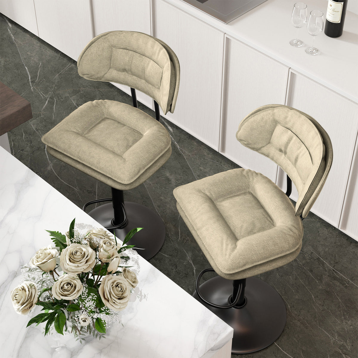 Modern Waterproof Bar Stool: Ergonomic Design & Dual-Layer Ultra-Soft Seat Cushion and Backrest FU01037-wz