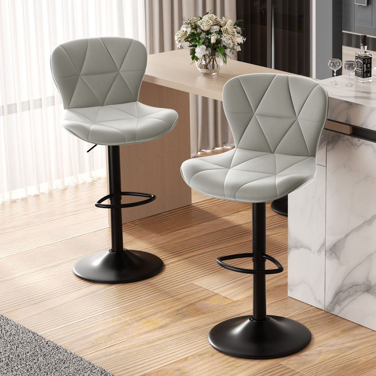 Modern Waterproof and Scratch-Resistant Bar Stool: Diamond-Shaped Leather Backrest & Exquisite Hand-Stitching FU01034-wz