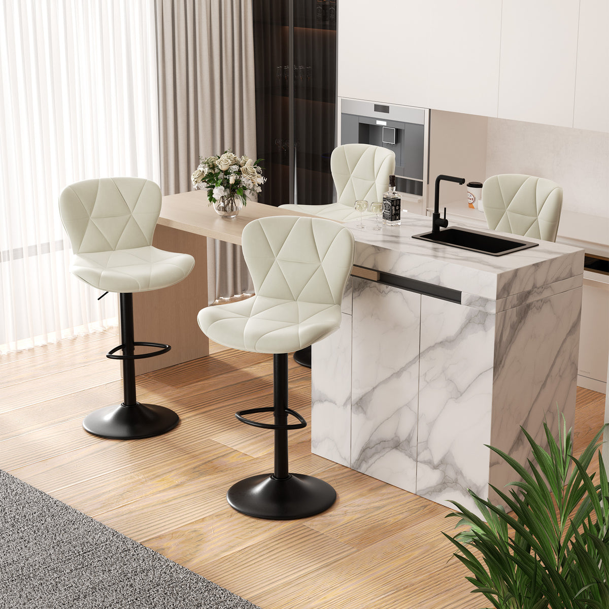 Modern Waterproof and Scratch-Resistant Bar Stool: Diamond-Shaped Leather Backrest & Exquisite Hand-Stitching FU01034-wz