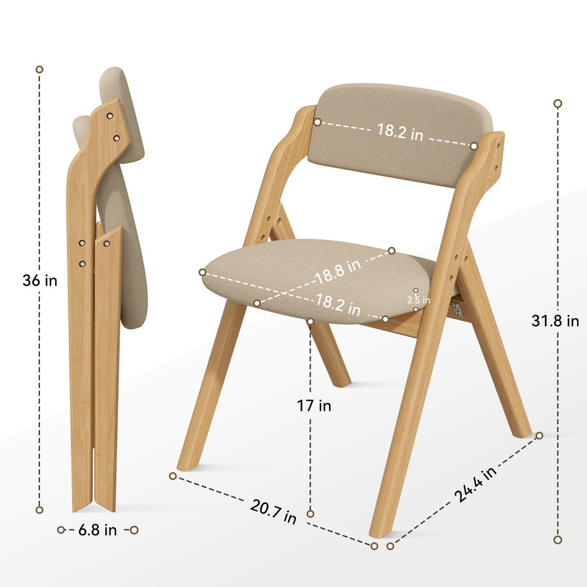 Modern Foldable Dining Chair: High-Utilization Adjustable Backrest & Removable Breathable Linen Cover FU01068-wz