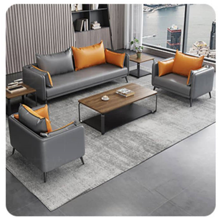 Elegant Orange and Gray Sofa - Black Solid Wood Frame with Durable Faux Leather Finish fsj-1032