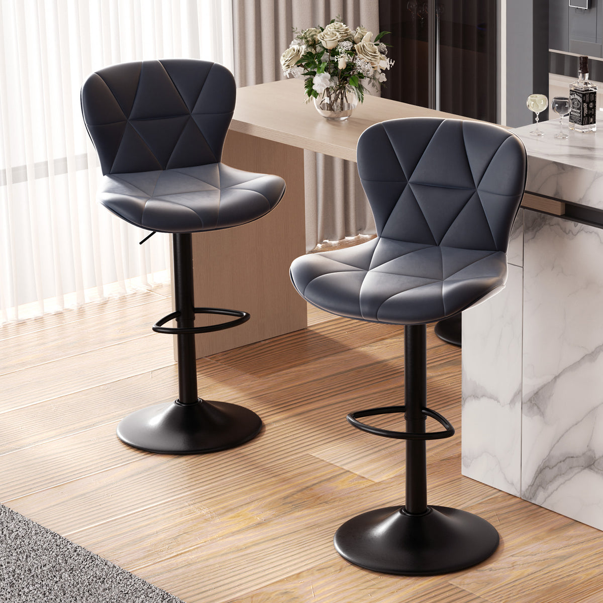 Modern Waterproof and Scratch-Resistant Bar Stool: Diamond-Shaped Leather Backrest & Exquisite Hand-Stitching FU01034-wz