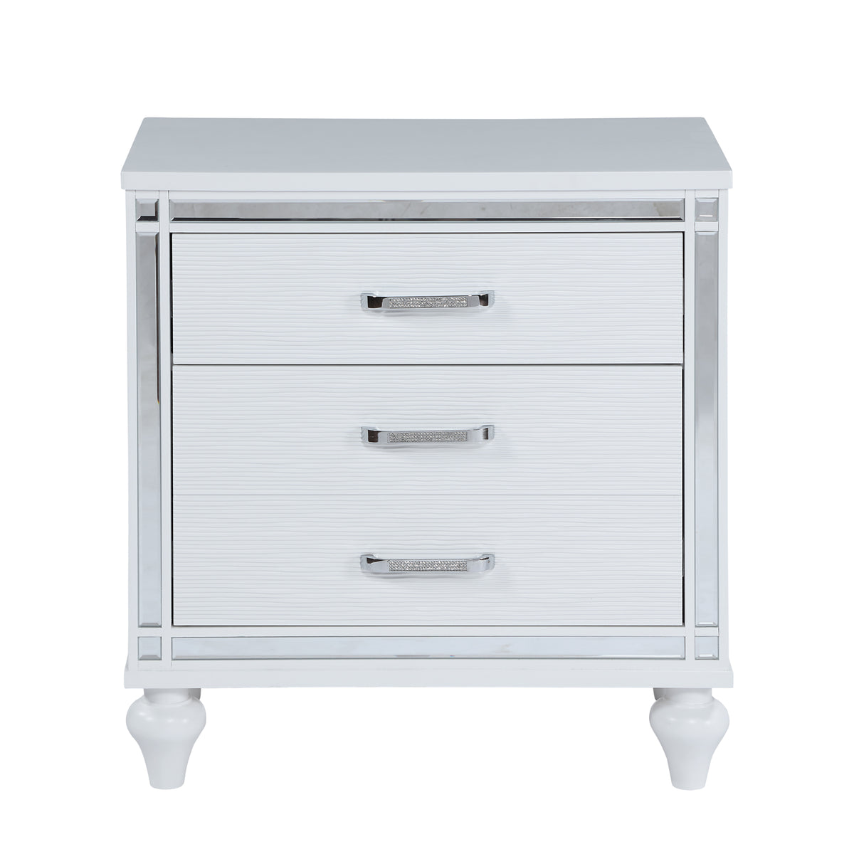 Contemporary Nightstands with mirror frame accents, Bedside Table with two drawers and one hidden drawer, End Table with Crystal Pull for Living Room,Bedroom, White W1998131735-djyc