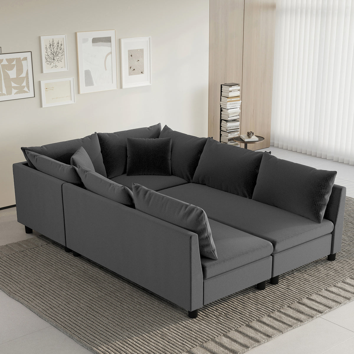 86*60'' Modular Sectional Sofa Bed,Chenille Couch Set with Pillows,Free Combination,Minimalist Style Indoor Furniture,Oversized 6 Seat Convertible Sofa for Living Room,Apartment,2 Colors N723S0186E-djyc