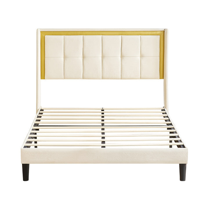 Queen Size Upholstered bed with headboard, sturdy wooden slats, high load-bearing capacity, non-slip and noiseless, no springs, easy to assemble, beige W1793115334-djyc