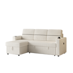 85 Inches Corduroy Sofa Bed, 3 Seater Sleeper Sofa with Storage Chaise, Square Handrail With Two Cup-holder And USB Charge Port, Pull Out Couch for Living Room W834S00272-djyc