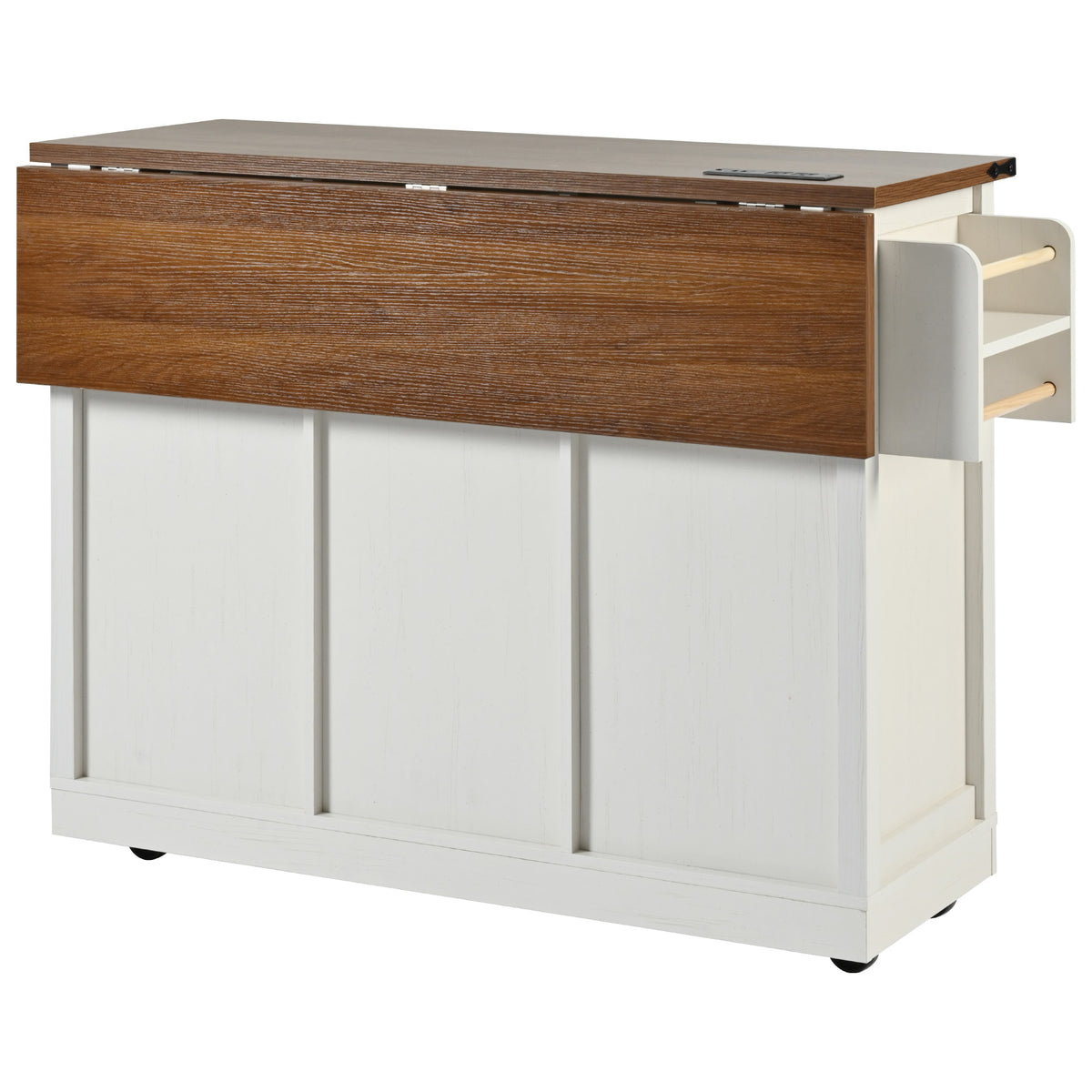 K&K 53.7" Farmhouse Kitchen Island with Power Outlet, 2 Sliding Barn Door Kitchen Storage Island with Drop Leaf, Spice Rack Rolling Kitchen Cart on Wheels, for Home, Kitchen and Dining Room, White N707P170347W-djyc