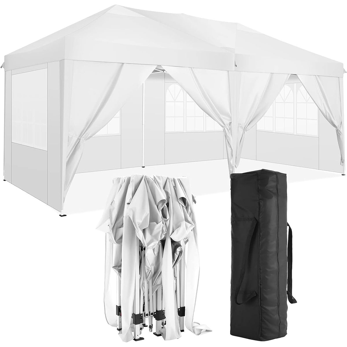 10'x20' Folding Canopy with 6 Removable Sidewalls Outdoor Event Shelter UPF 50+ Gazebo Portable Tents for Parties Beach Camping Wedding EZ Pop Up Canopy W2185P191605-djyc