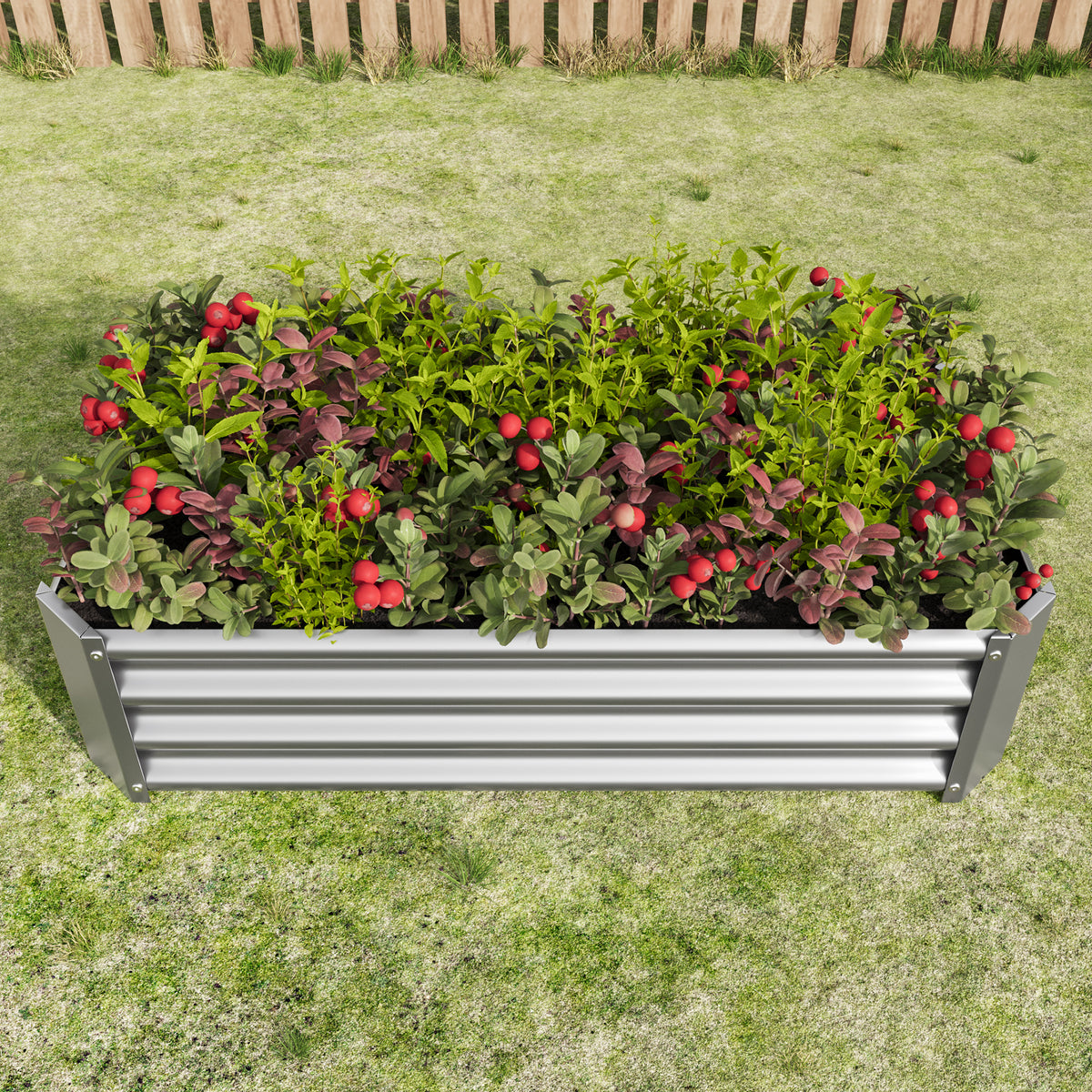 Metal Raised Garden Bed, Rectangle Raised Planter 4×2×1ftfor Flowers Plants, Vegetables HerbSilver W84091001-djyc