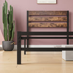 Twin Size Platform Bed Frame with Rustic Vintage Wood Headboard, Strong Metal Slats Support Mattress Foundation, No Box Spring Needed Rustic Brown W84084261-djyc