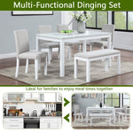 Wooden Dining Rectangular Table with Bench, Kitchen Table with Bench for Small Space, 6 Person Dining Table, White W1998S00046-djyc