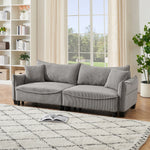 Sofa with Grey Corduroy Fabric, Convertible to Sofa Bed with Two Throw Pillows: Perfect for Living Rooms & Versatile Spaces W1278S00041-djyc