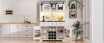 K&K 71" Farmhosue Pantry Bar Cabinet with Internal Storage Rack,Kitchen Cabinet with Hutch,Sliding Door,Power Outlet,Pegboard,Wine & Glasses Rack,3 Drawers,Rustic Coffee Bar Storage Cabinet,White Oak N707S000008W-djyc
