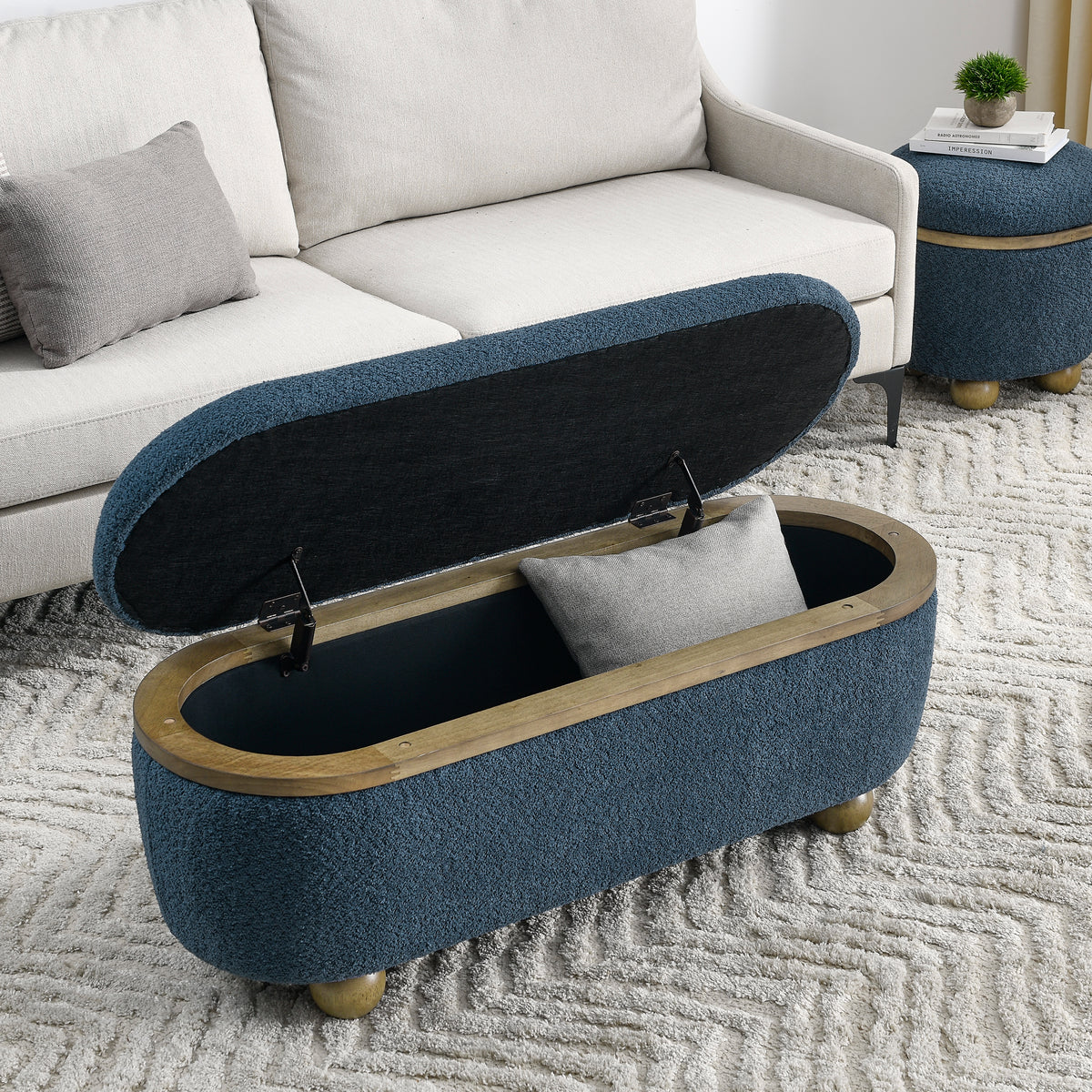 Storage Ottoman Bench, Upholstered End of Bed Ottoman Bench with Storage and Seating, Large Blanket Storage Bench for Foot Rest in Bedroom, Living Room, Entryway, Dark blue W487P179604-djyc