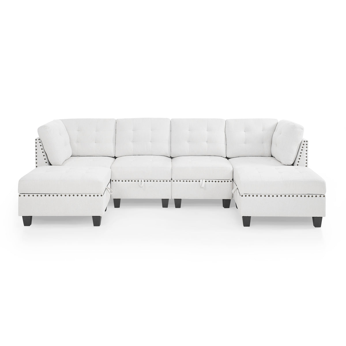 U shape Modular Sectional Sofa,DIY Combination,includes Two Single Chair ,Two Corner and Two Ottoman,Ivory Chenille W487S00195-djyc