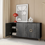 Modern Lacquered 4 Door Wooden Cabinet Sideboard Buffet Server Cabinet Storage Cabinet, for Living Room, Entryway, Hallway, Office, Kitchen and Dining Room, Distressed Black W1435P191611-djyc