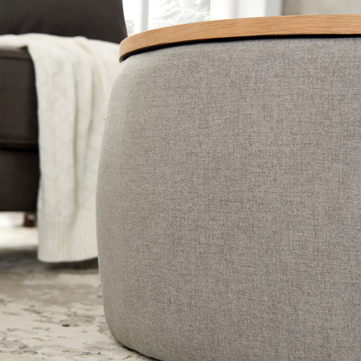 Round Storage Ottoman, 2 in 1 Function, Work as End table and Ottoman,Grey (25.5"x25.5"x14.5") W48735177-djyc