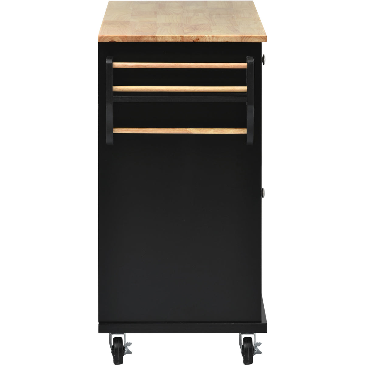 Kitchen cart with Rubber wood desktop rolling mobile kitchen island with storage and 5 drawers 53 Inch length (Black) WF297003AAB-djyc