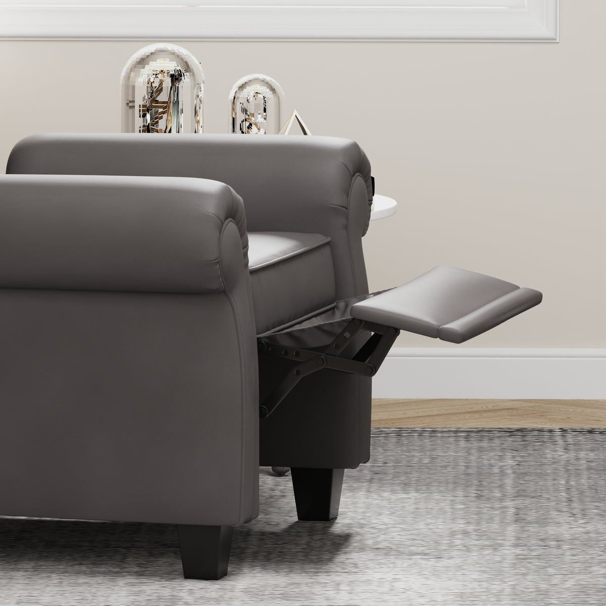 Modern Tufted Push Back Armchair Technical Leather Chair, Adjustable Single Sofa Chair with Sturdy Wood Legs for Bedroom, Living Room, Small Space(Color:GREY) W1669P205992-djyc