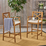 Acacia Wood Cross-Back Barstool Set – Farmhouse-Inspired Design with Water-Resistant Cushions and Sturdy Comfort 63748.00CRM-djyc