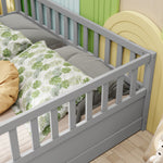 Full sizeFloor bed, integral construction with super high security barrier, door, children's floor bed frame, Montessori wooden children's floor bed,Grey W1858P164934-djyc