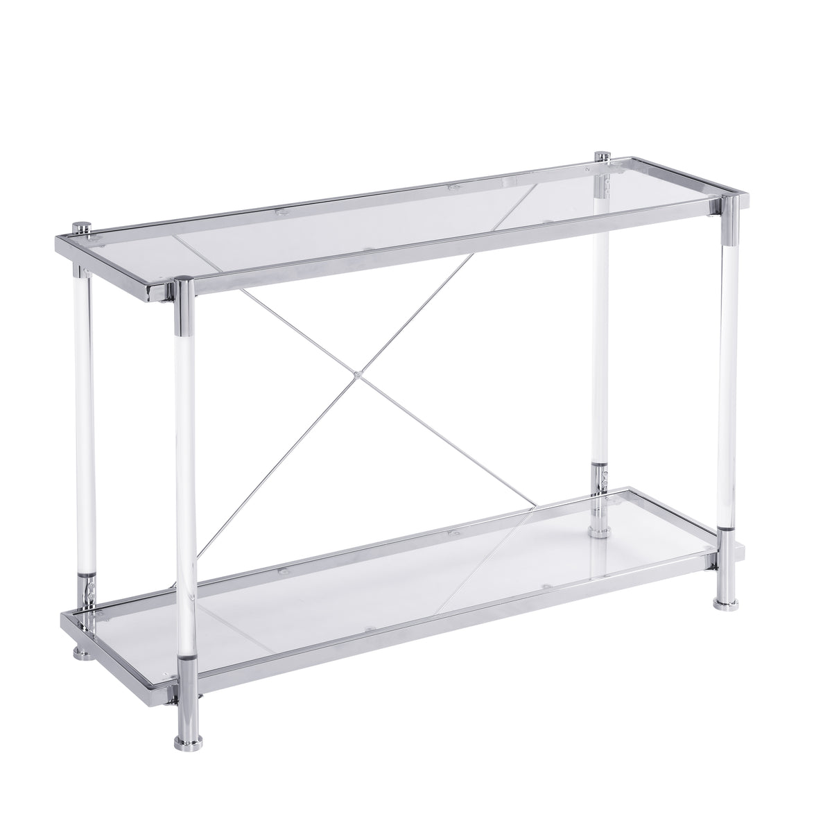 43.31'' Chrome Glass Sofa Table, Acrylic Side Table, Console Table for Living Room& Bedroom W821P184417-djyc