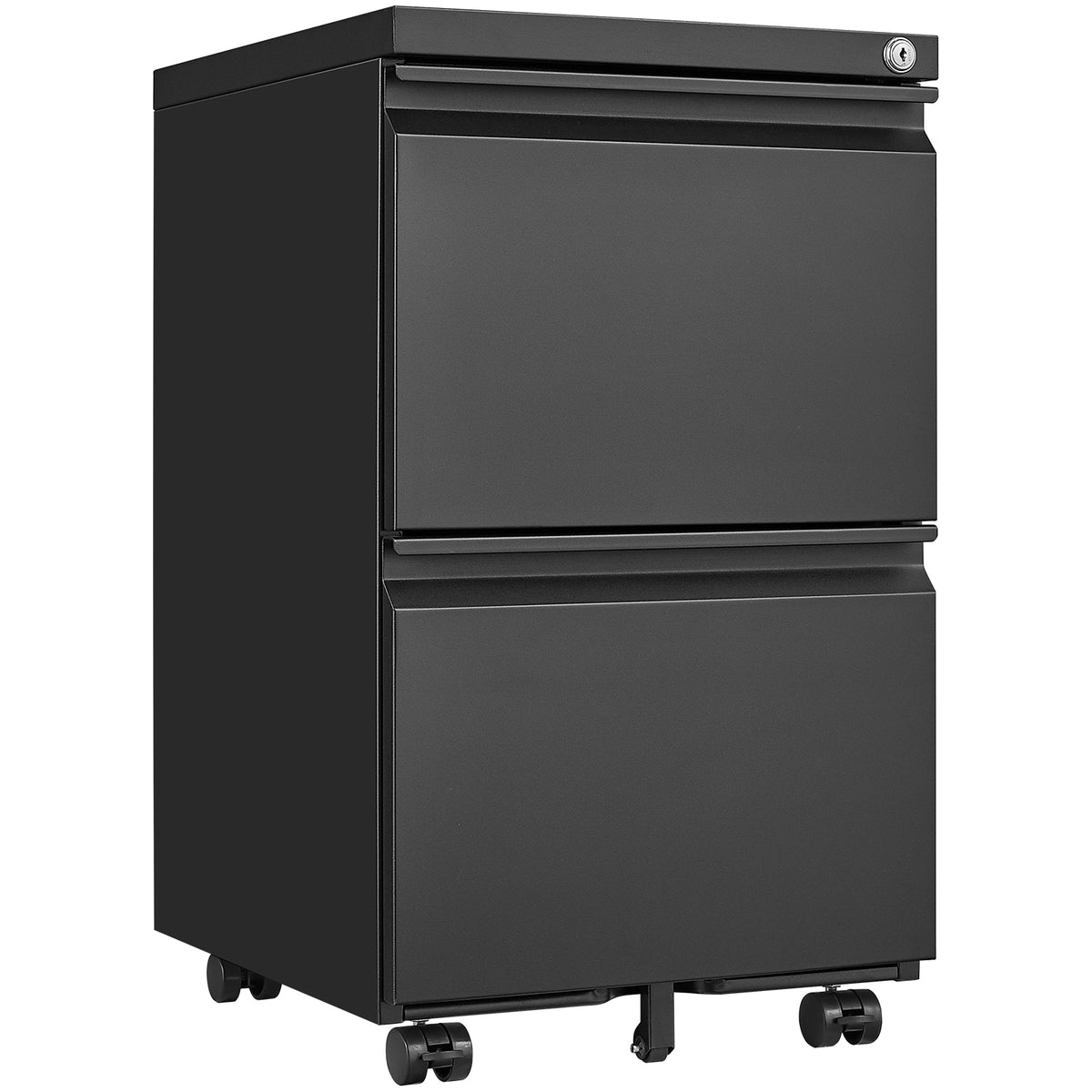 2 Drawer File Cabinet with Lock, Metal Under Desk Rolling Filing Cabinet fits Letter/Legal/A4 Size for Home Office, Mobile Filing Cabinet, Assemble Required, Black W1247125571-djyc