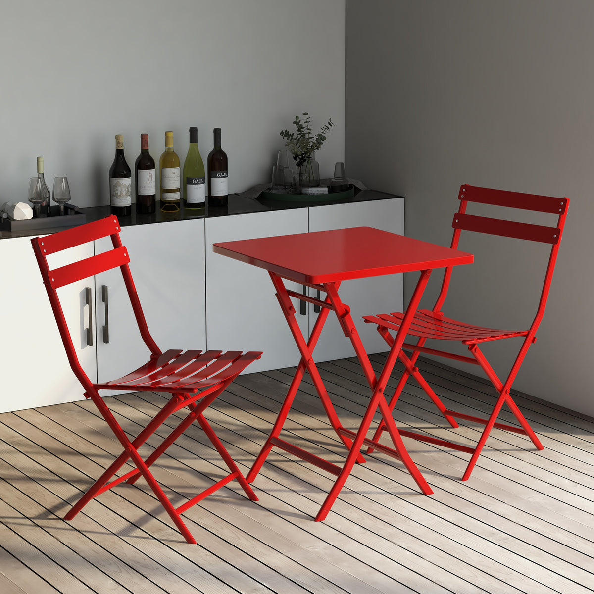 3 Piece Patio Bistro Set of Foldable Square Table and Chairs, Red W1586P143186-djyc