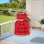 Outdoor Garden Rattan Egg Swing Chair Hanging Chair Wood+Red cushion W87470735-djyc