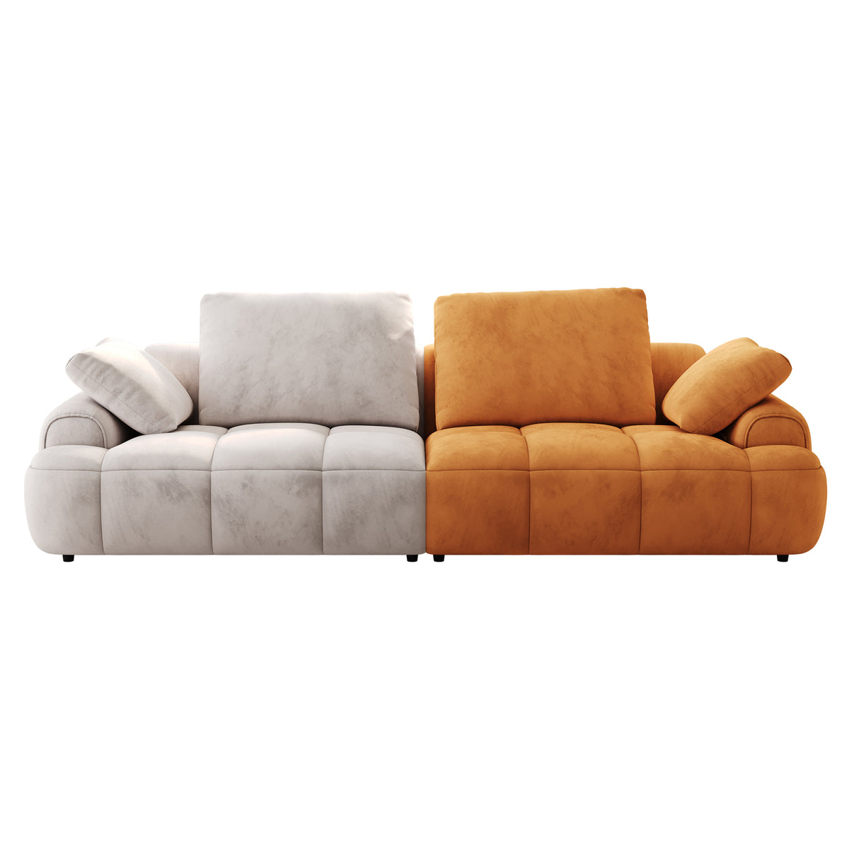 86.6″ Large size two Seat Sofa,Modern Upholstered,Gray paired with yellow suede fabric Increase in sitting height W1767S00004-djyc