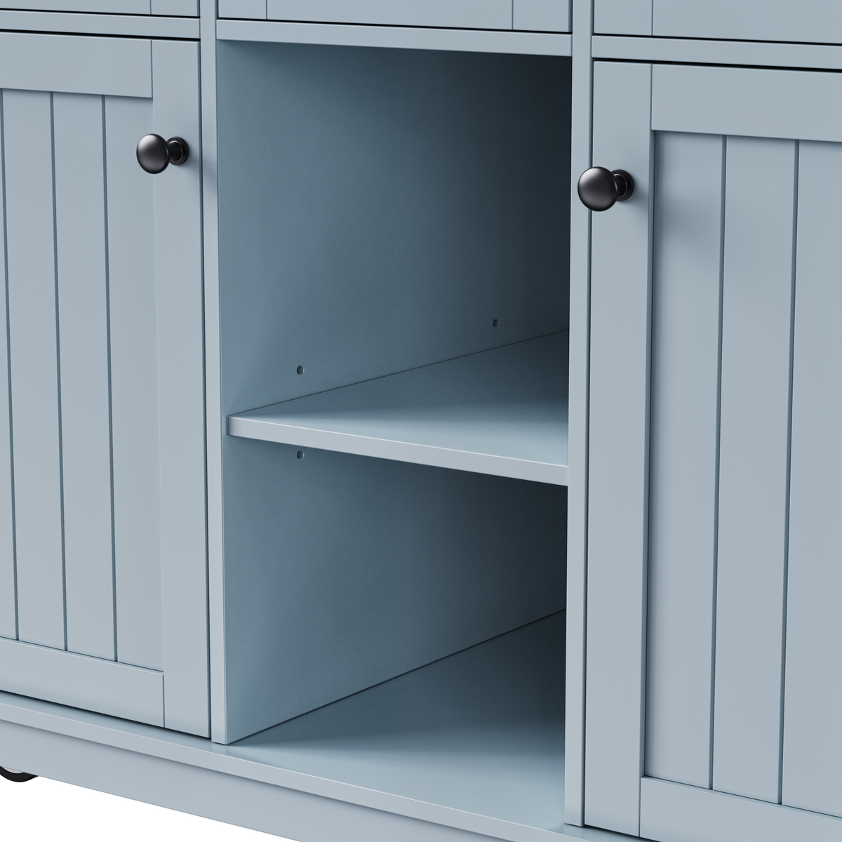 K&K 53inch Large Kitchen Island with Drop Leaf,Power Outlet,Door Internal Storage Rack,Rolling Kitchen Cart on 5 Wheels with 5 Open Side Racks for Kitchen,Dining Room,Grey Blue(Not include bar stools) N707P185531G-djyc