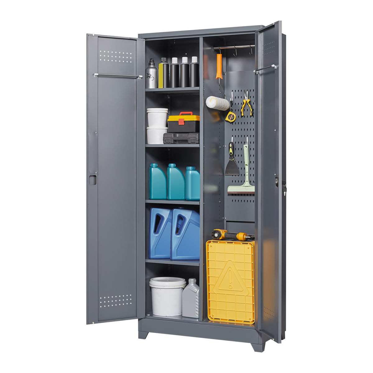 Metal Storage Cabinets, Cleaning Tool Cabinet with Locking Door, Tall Broom Tool Organizer and Storage, Large Storage Cabinet for Kitchen, Pantry, Office, Shop W328P193779-djyc