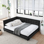 Full Size Upholstered TuftedBed Frame, Sofa Bed Frame with Comfortable Backrest and Armrests, Full Size Bed for Bedroom, Living Room,Velvet, Black(80.5''*59''*30.5'') W487S00222-djyc