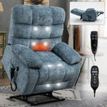 Lift Recliner Chair Heat Massage Dual Motor Infinite Position Up to 350 LBS Large Electric Power Lift Recliners with Power-Remote, Medium-firm and Heavy duty, Blue W1803P263300-djyc