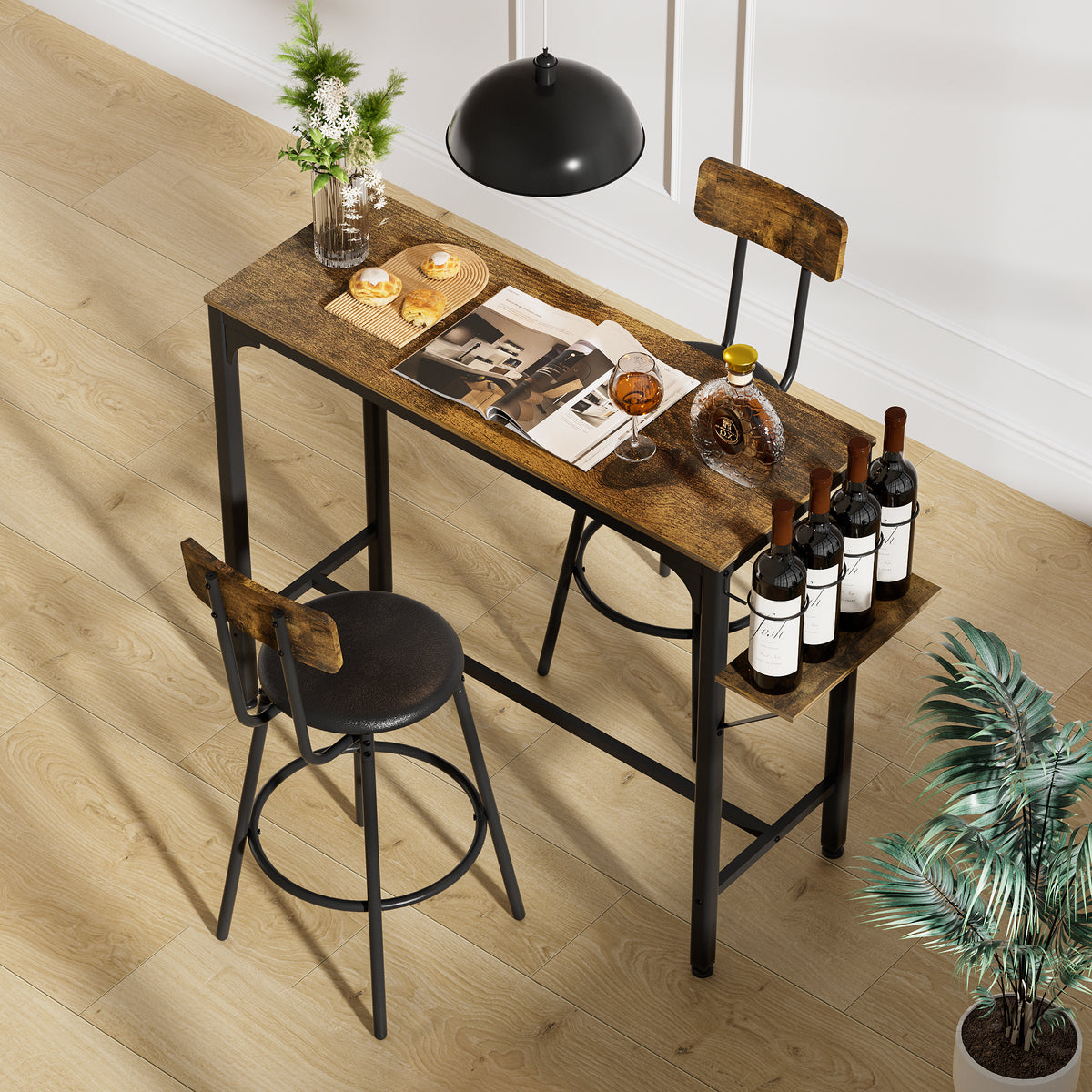 Wood Top Metal Base side tableIndustrial Bar Table with two chair--Adjustable table base Bistro Whiskey Pub Table,47.44"W x 15.75"D x 35.43"H W1903P149223-djyc