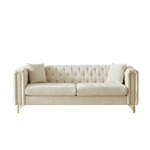 82-Inch Chenille Pull Buckle Design Sofa for Living Room,Buttons Tufted With Copper Nail Decoration Armrest, Modern Couch Upholstered Button And Metal Legs W834S00293-djyc