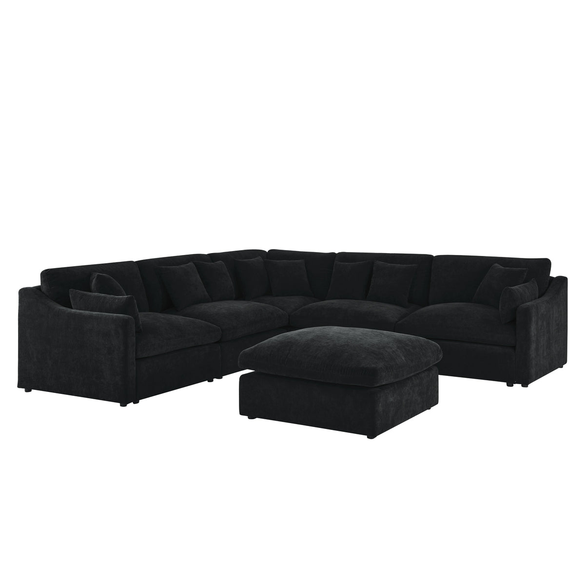 6-Seats Modular L-Shaped Sectional Sofa with Ottoman,10 Pillows, Oversized Upholstered Couch w/Removabled Down-Filled Seat Cushionfor Living Room, Chenille Black W487S00211-djyc