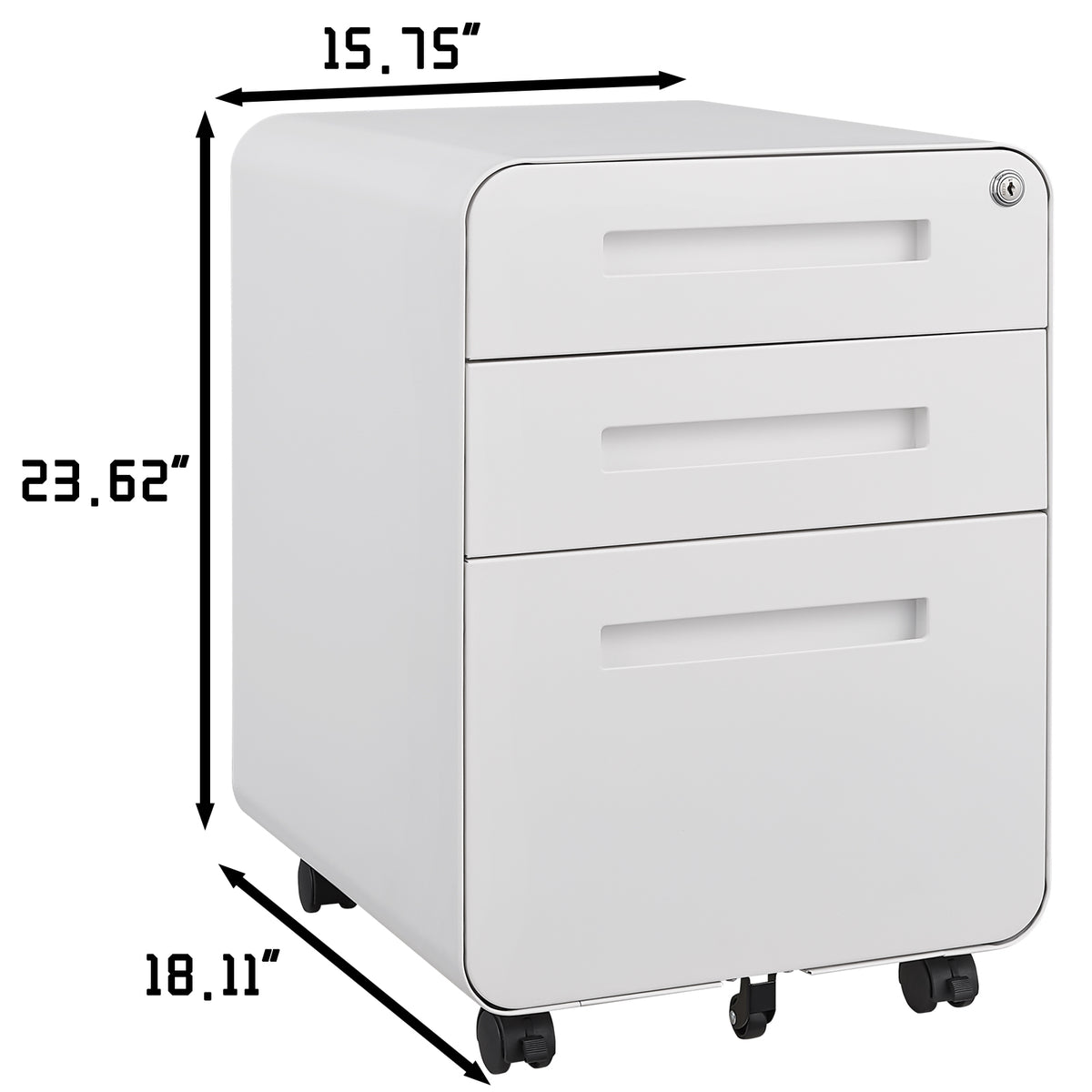 3 Drawer Mobile File Cabinet Under Desk Office,Simple Style Versatile Storage Cabinet for Legal/Letter/A4 Files, 5 Wheel Design Anti-Tilting Cold Rolled Steel Waterproof Moisture-Proof White W1247P145905-djyc