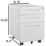 3 Drawer Mobile File Cabinet Under Desk Office,Simple Style Versatile Storage Cabinet for Legal/Letter/A4 Files, 5 Wheel Design Anti-Tilting Cold Rolled Steel Waterproof Moisture-Proof White W1247P145905-djyc