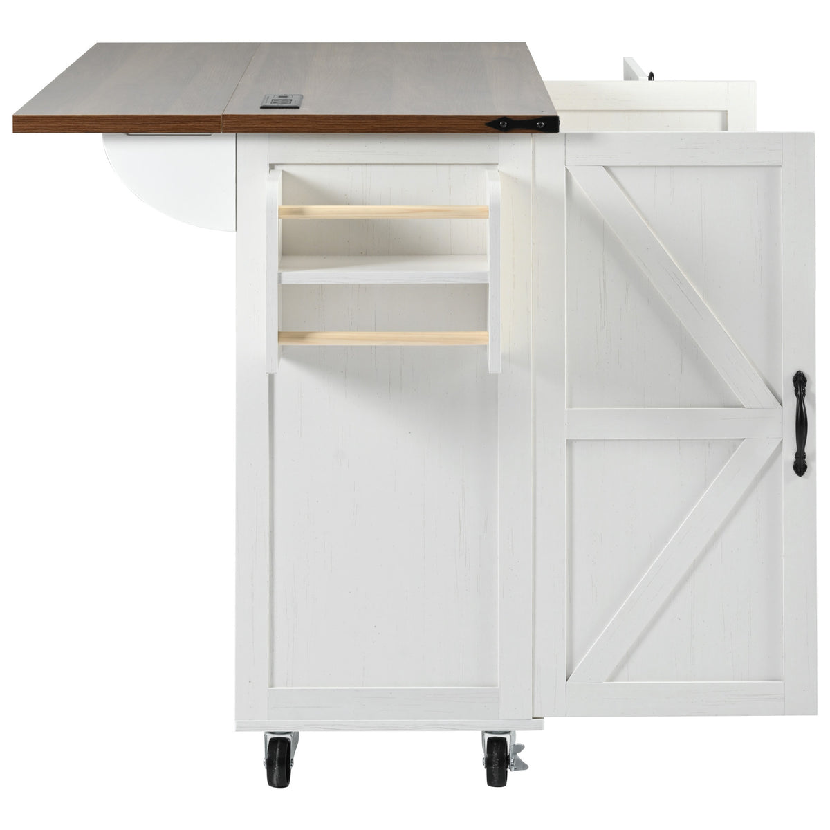 K&K 54.5" Farmhouse Kitchen Island with Power Outlet, Kitchen Storage Islandwith Internal Storage Rack, Drop Leaf, Spice Rack, Rolling Kitchen Cart on Wheels, for Home, Kitchen and Dining Room,White N707P170349W-djyc