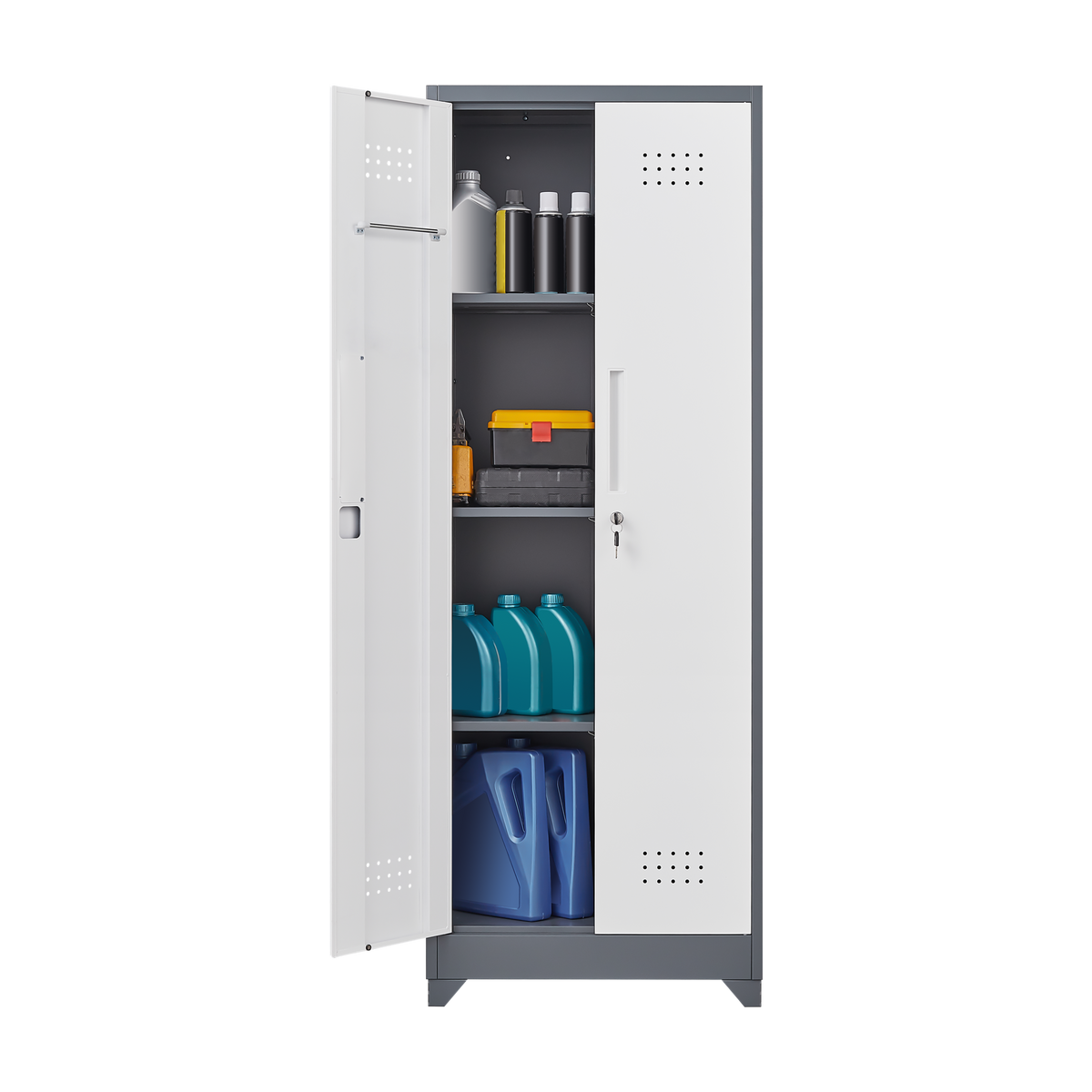 Metal Storage Cabinets, Cleaning Tool Cabinet with Locking Door, Tall Broom Tool Organizer and Storage, Large Storage Cabinet for Kitchen, Pantry, Office, Shop W328P193782-djyc