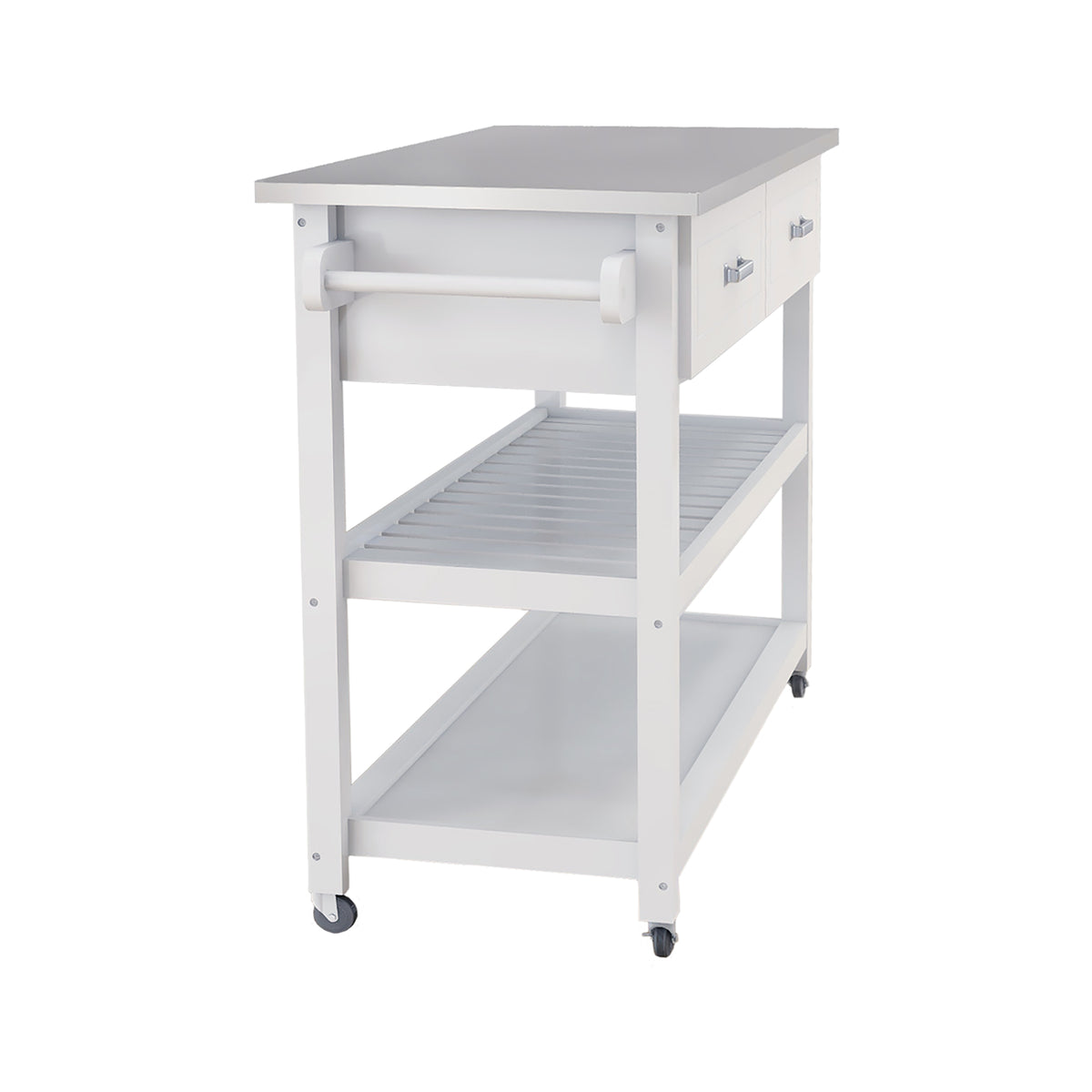 Stainless Steel Table Top White Kicthen Cart With Two Drawers W28218593-djyc