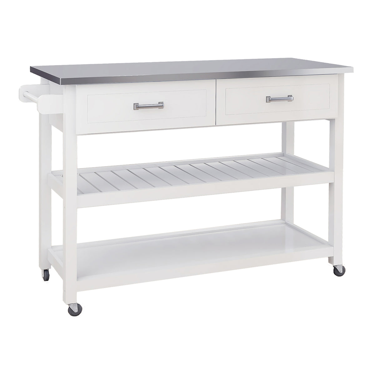 Stainless Steel Table Top White Kicthen Cart With Two Drawers W28218593-djyc