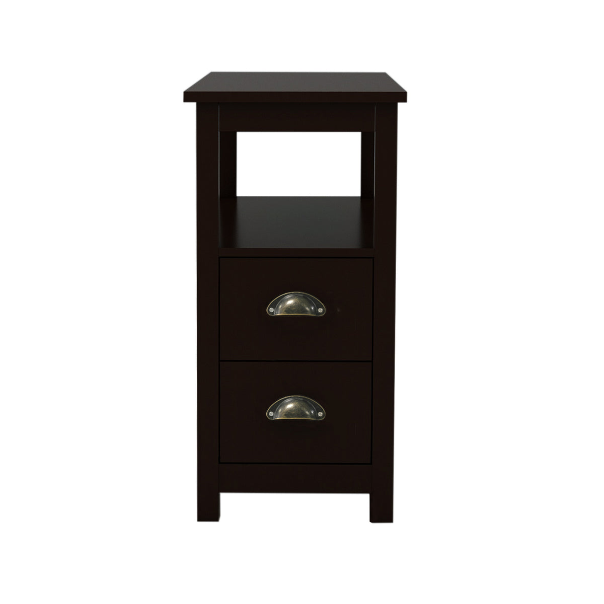 End Table Narrow Nightstand With Two Drawers And Open Shelf-Brown W28206526-djyc