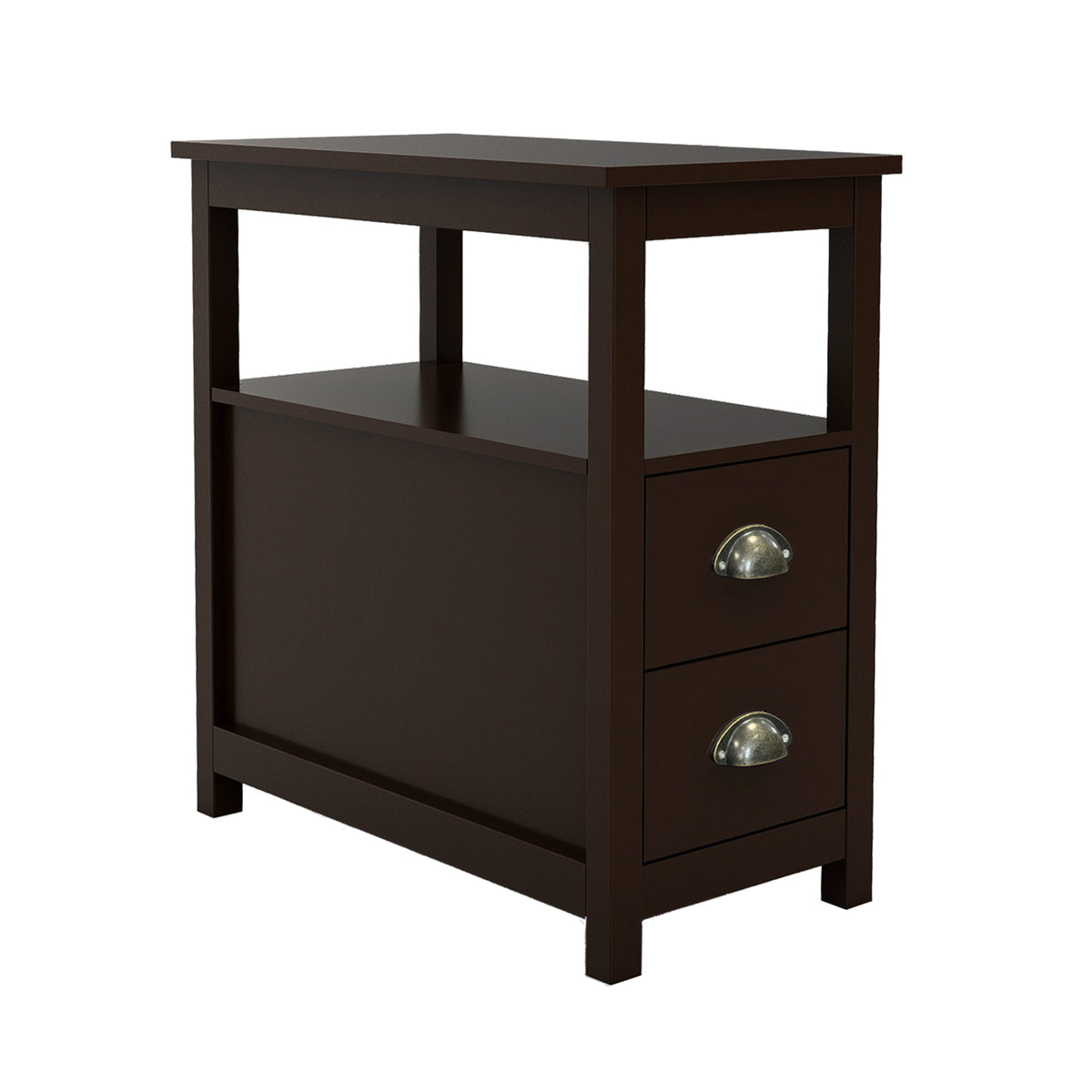 End Table Narrow Nightstand With Two Drawers And Open Shelf-Brown W28206526-djyc